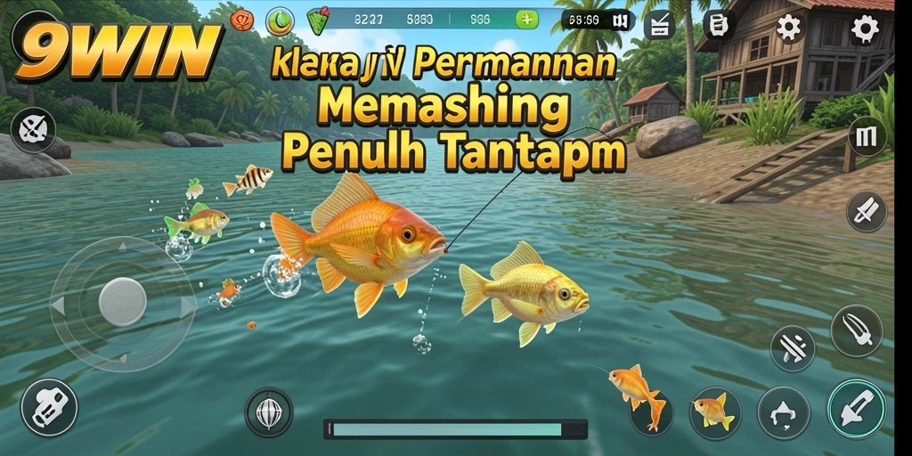 Screenshot gameplay <strong>9WIN</strong> menunjukkan aksi memancing yang mendebarkan di lautan.