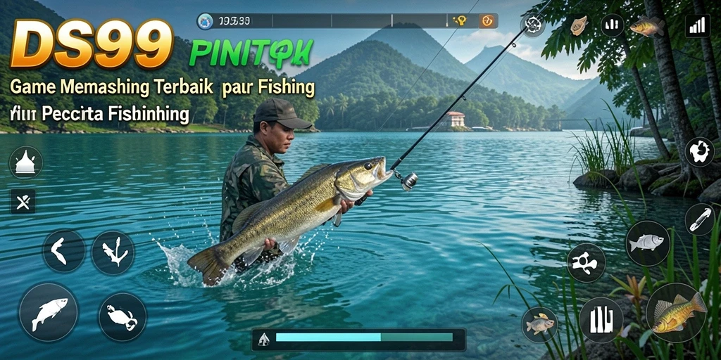 Screenshot gameplay DS99 yang menunjukkan pengalaman memancing yang mendebarkan.