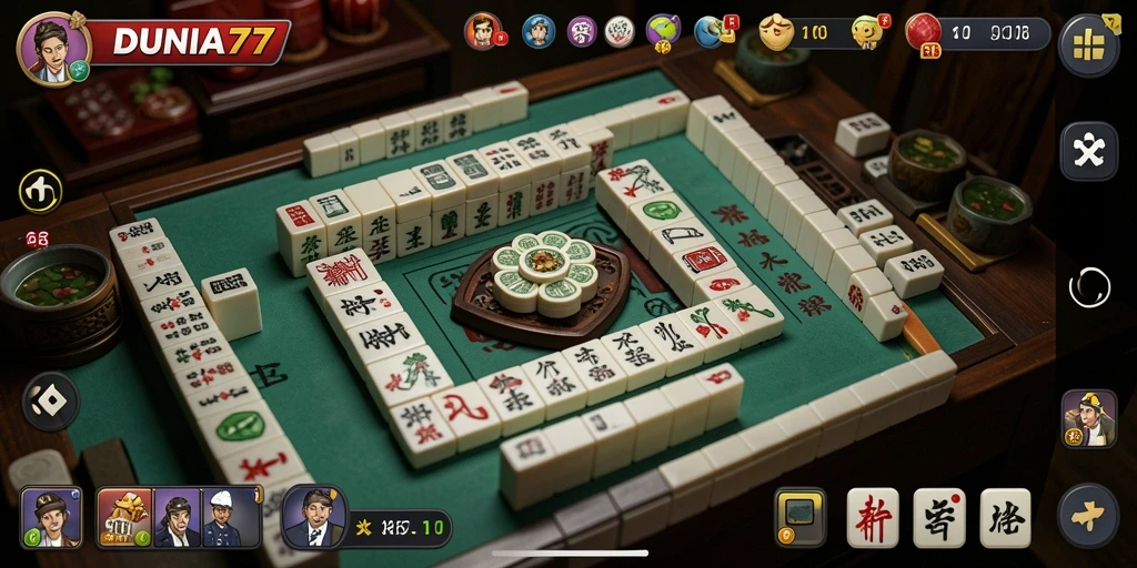 Screenshot gameplay DUNIA77 yang menunjukkan keseruan permainan Mahjong.