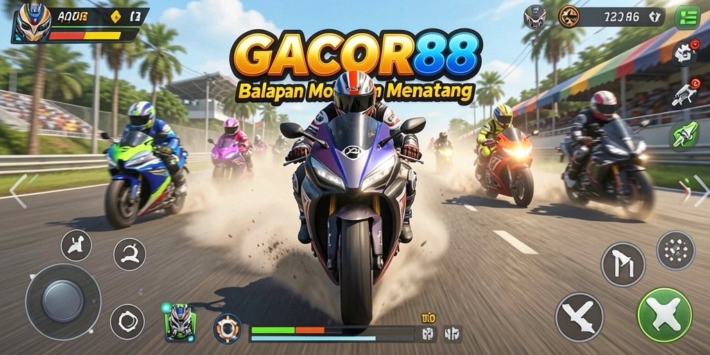 Screenshot GACOR88 menampilkan aksi balapan motor yang mendebarkan.