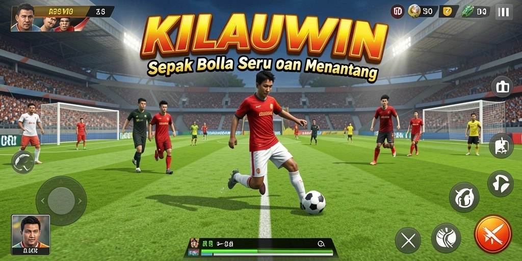 Tampilan gameplay KILAUWIN yang mendebarkan dalam aksi sepak bola.
