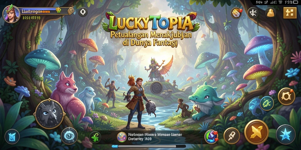 Tampilan gameplay menakjubkan dan penuh aksi dalam LUCKYTOPIA.