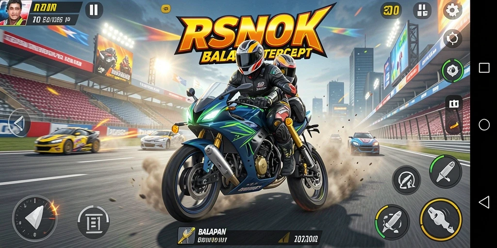 Tampilan gameplay RSNOK yang mendebarkan di balapan motor.