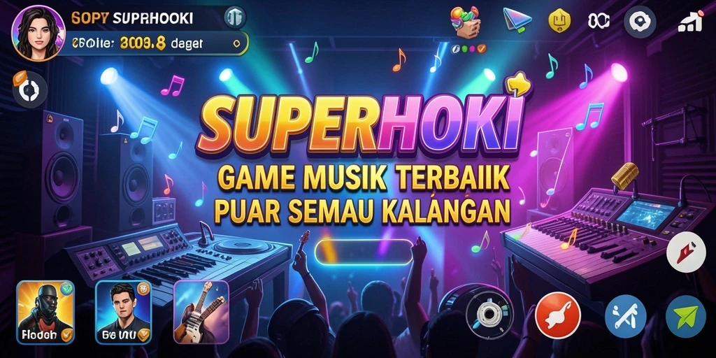 Gameplay SUPERHOKI menyuguhkan tantangan musik yang seru dan interaktif.
