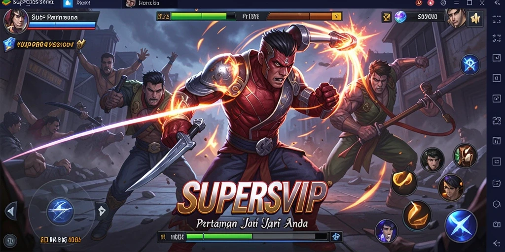 Gameplay SUPERSVIP dengan karakter bertarung yang dinamis dan menegangkan.